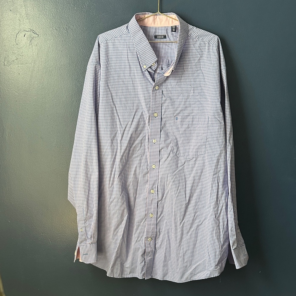 IZOD Men's Light Blue/Pink Gingham Shirt Size 3XLT
